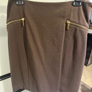 Michael Kors Brown Pencil Skirt with Gold Zippers